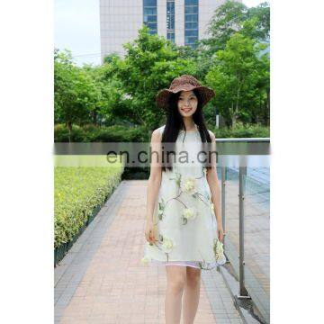 Women Sleeveless Embroidery Flower Chiffon Dress photo-2