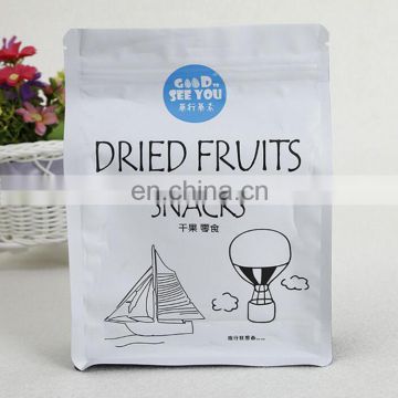 China manufacture custom matte white stand up pouch with zip lock for dried fruits and snack food