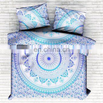 2017 Indian Handmade Duvet Cover 100% Cotton Hand Screen Print Ombre Mandala Blanket Cover With Pillow Cover King Size