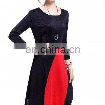 China Manufacter Round Neck Slim Pleat Dress Women Daily Wear Irregular Hem Dress photo-6