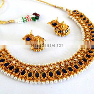 One Gram Gold Plated Pendant Set - Gold Plated Meenakari Pendant Set - Wholesale Gold Plated Pendant Set-Pakistani Pendant Set photo-6