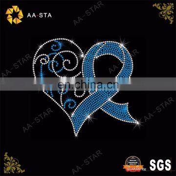 2018 bling blue love shaped breast cancer rhinestone transfer