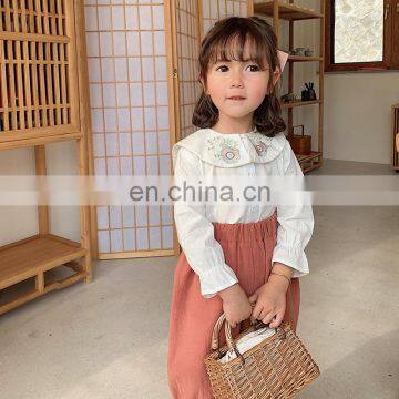 6688/Hot Selling Kids Shirts Flower Embroidery Designs Long Sleeve Baby Girls Fashion Casual Top