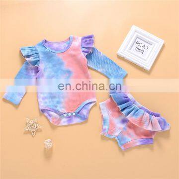 Newborn Baby Boys Girls Tie-Dye Casual Suits O-Neck Long-Sleeves Unisex Romper Tops+ Elastic Shorts 0-24M Baby Ribbed Clothing photo-5