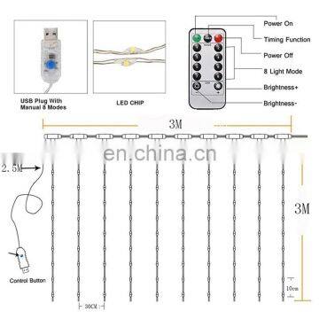 3Mx3M 300 LED Copper Curtain String Light Airy Icicle LED Christmas Garland Wedding Party Patio Window Outdoor Light Decoration photo-4