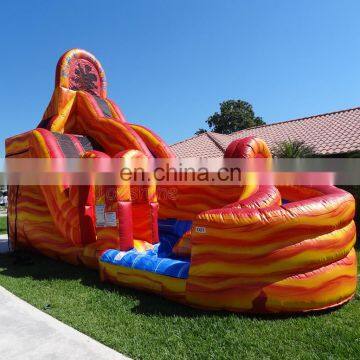 Fire Island Orange Marble Curved Water Slides Backyard Inflatable Water Slide With Pool