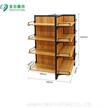 Elegant Design Retail Display Stand, Supermarket Wood Shelving, 4 Way Gondola Shelf