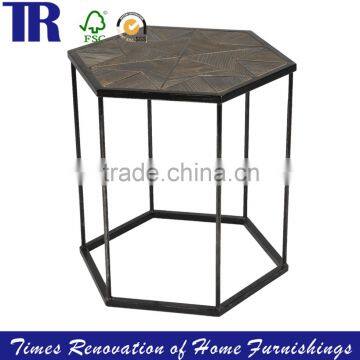 Recycle Pine Iron Interdiction Jointing Side Table,IRON with Top Webbing Side Table,Antique Wood Side Table