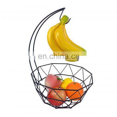 Wholesale Fruit Bowl Storage Baskets Stand Metal Fruit Basket With Banana Hanger