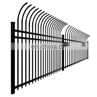 Decorative black coated single top curved spear steel fencing designs wrought iron fences for houses