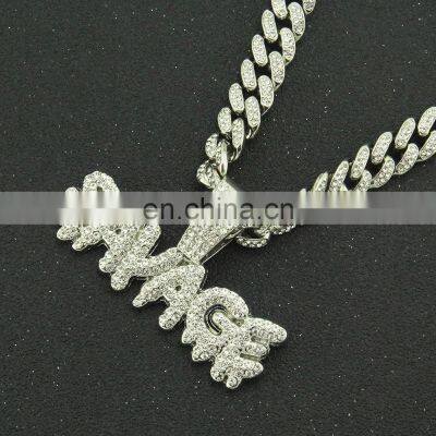 Hiphop Jewelry 2021 Micro Pave CZ Zircon Stone Pendent Iced Out Diamond Rap Charm Braided Steel Chain SAVAGE Letter Necklace photo-3