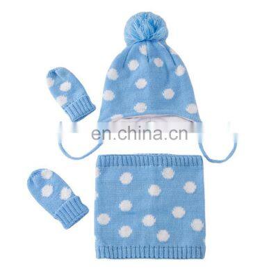 Warm Beanies Hat For Girl Boy Scarf Pompoms Winter Hats Knitted Caps Scarf Gloves 3 Pieces Winter Hat Scarf Set For Child