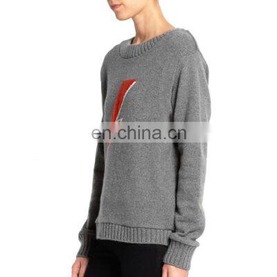 Женский свитер из серого Cashmere, выполненный методом интарсии с индивидуальным дизайном photo-3