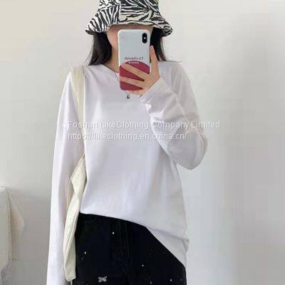 Pure Cotton Long Sleeve White T-shirt Women Spring and Autumn 2021 New Loose With a Long Bottom Cover Top