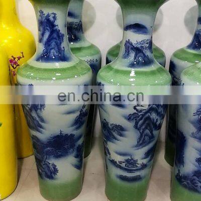 H1.2 Meter Chinese Blue White Ceramic Tall Floor Decorative Vases Hand Painted Landscape Design photo-2
