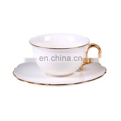 Luxury White Glazed Modern Ceramic Wholesale Gold Mug Porcelain Fine Bone China Coffee Tea Cups and Saucers Set photo-2