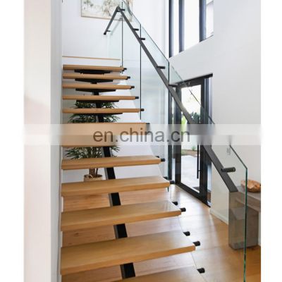 Original Wood Color Straight Stairs Interior Staircase With Oak Tread&Stringer Carbon Steel Keel