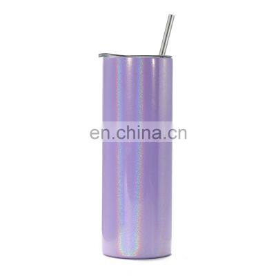 2021 Ready to Ship Glitter Sublimation Blanks 20oz 600ml Double Wall Straight Stainless Steel Skinny Tumbler With Lid and Straw photo-3
