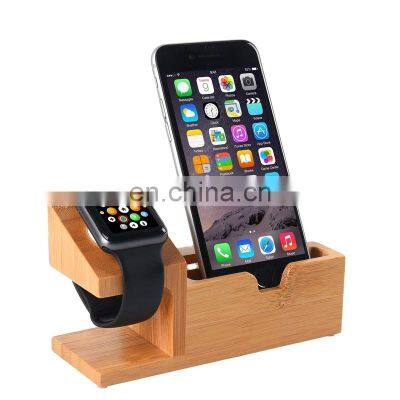 Bamboo Compatible with Apple Watch Stand USB Phone Charging Stand with 3 USB Charging Port Bamboo Wood Charging Dock Station