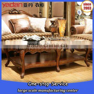 cheap and nice design coffee table set,tea table wood handmade carving with 2 layers