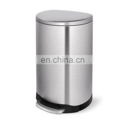 Semi Round Household Trash Can Foot Pedal Garbage Bin Stainless Steel Waste Bin