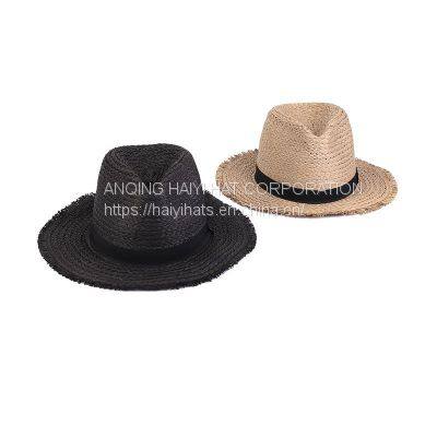Spring and Summer New Outdoor Sunshade Beach Sunscreen Lafite Straw Hat for the Middle and Elderly With Retro Fur Edge