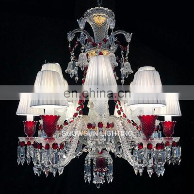 wedding banquet hall decoration candle crystal chandelier red crystal luster pendant light