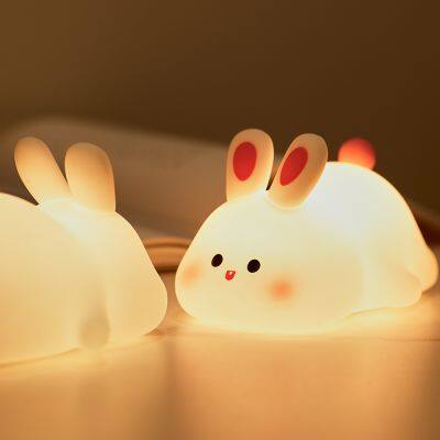 EGOGO Silicone Touch Sensor Led Big Face Rabbit Lamp Rechargeable Kids Night Light Led Night Light Silicone Bunny Led Lamp photo-4