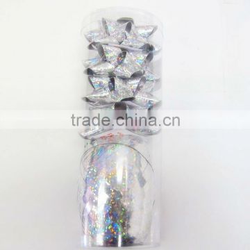 Silver Ribbon Egg and Mini Star Bow for Christmas/Easter Decoration/Holographic Ribbon Star Bow for Indoor,Outdoor Decoration