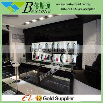 Tall store furniture jewelry showroom wall wood showcase designs