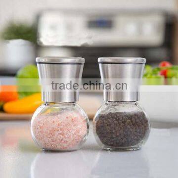 Glass Salt and Pepper Shakers Salt & Pepper Mill Pair set of 2pcs round bottle brushed stainless steel pepper and salt grinder