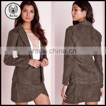 2015 Women Winter Long Sleeve Faux Suede Blazer