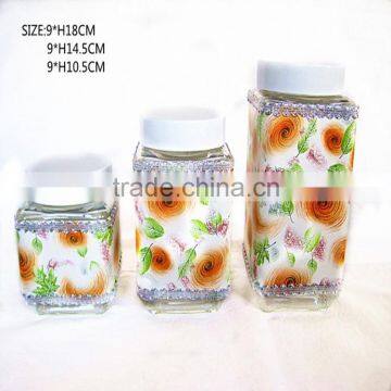 3pcs square cloth wrapping glass canister