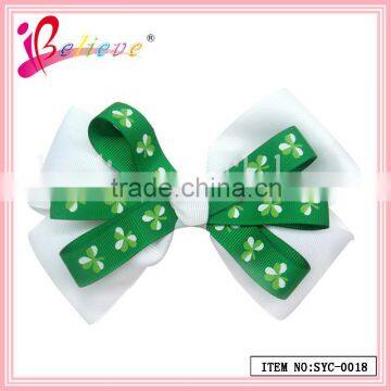 Ireland Fashion Clover Grosgrain Ribbon Bow Hair Clip Accept Custom Made Tie Clip (SYC-0018) photo-2
