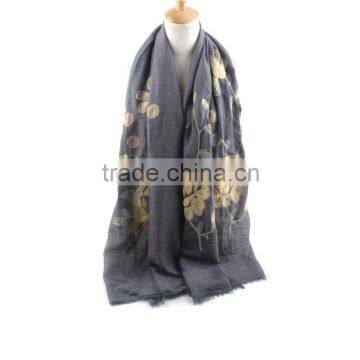 Fashion Ladies Charm Flower Embroidery Cotton Hijab Muslim 2016 Scarf