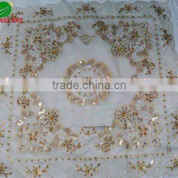 Stones embroidery table cloth on organza fabric