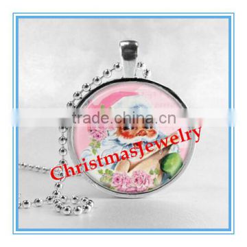 Vnistar wholesale hot Christmas jewelry Santa Claus pendent necklace pink color for gift VN003