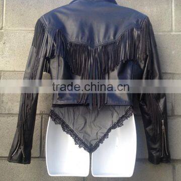 Leather Fringed Cropped Western Sexy Cowgirl Jacket/Men Motorbike Racing Leather Jacket/Motorcycle Biker Jacket/WB-MBJ-502 photo-2