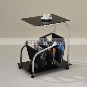 Magazine coffee side table with wheel