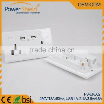 Euro/Britain/England Type G Dual AC Plugs Outlet + Double USB Ports Wall Switch Socket With CE RoHS Approval photo-4