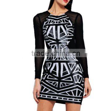 Black Sexy Women Mesh Dress Long Sleeve Patchwork See Through 2016 Evening Party Mini Bandage Clubwear Dress