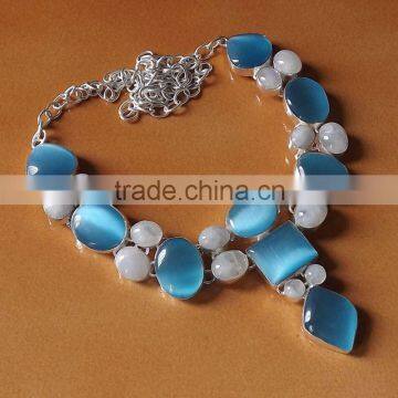 Blue Monalisa, Rainbow Moonstone Necklace plated 925 Sterling Silver 70 Gms 18-20 Inches