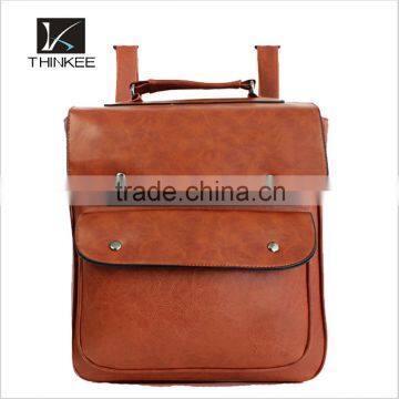 Three layer top quality leather school backpack bag