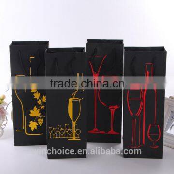 black cardboard bag ,wine bag ,promotion bag , hot silver/gold craft printing, cotton handle