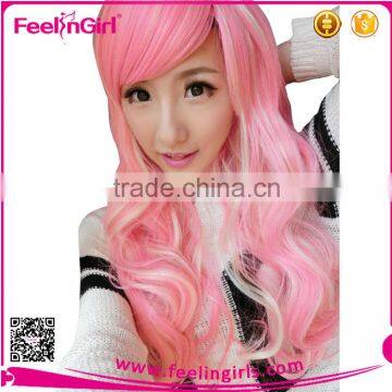 Pink Long Stock Virgin Hair Ombre Synthetic Side Part Lace Front Wigs photo-4