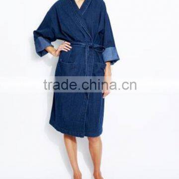 Indian Blue Denim Kimono Sexy Women Denim Bathrobe Manufacturer