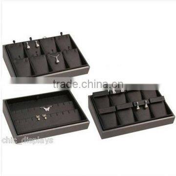 Black leather stackable jewelry display tray