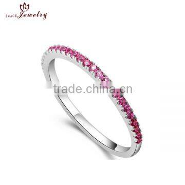 Bright Birthstone Colorful Cubic Zircon Encircle Band Silver Ring photo-2