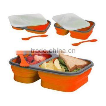 eco-friendly foldable silicone two cavities lunch box