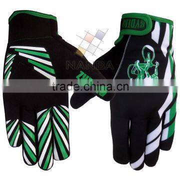 Full Finger Cycling Gloves Green & White On Black